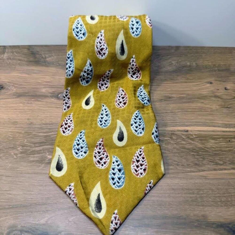 Vintage JA II Joseph Abboud Silk Tie Gold Mustard Teardrop Paisley Made in Italy
